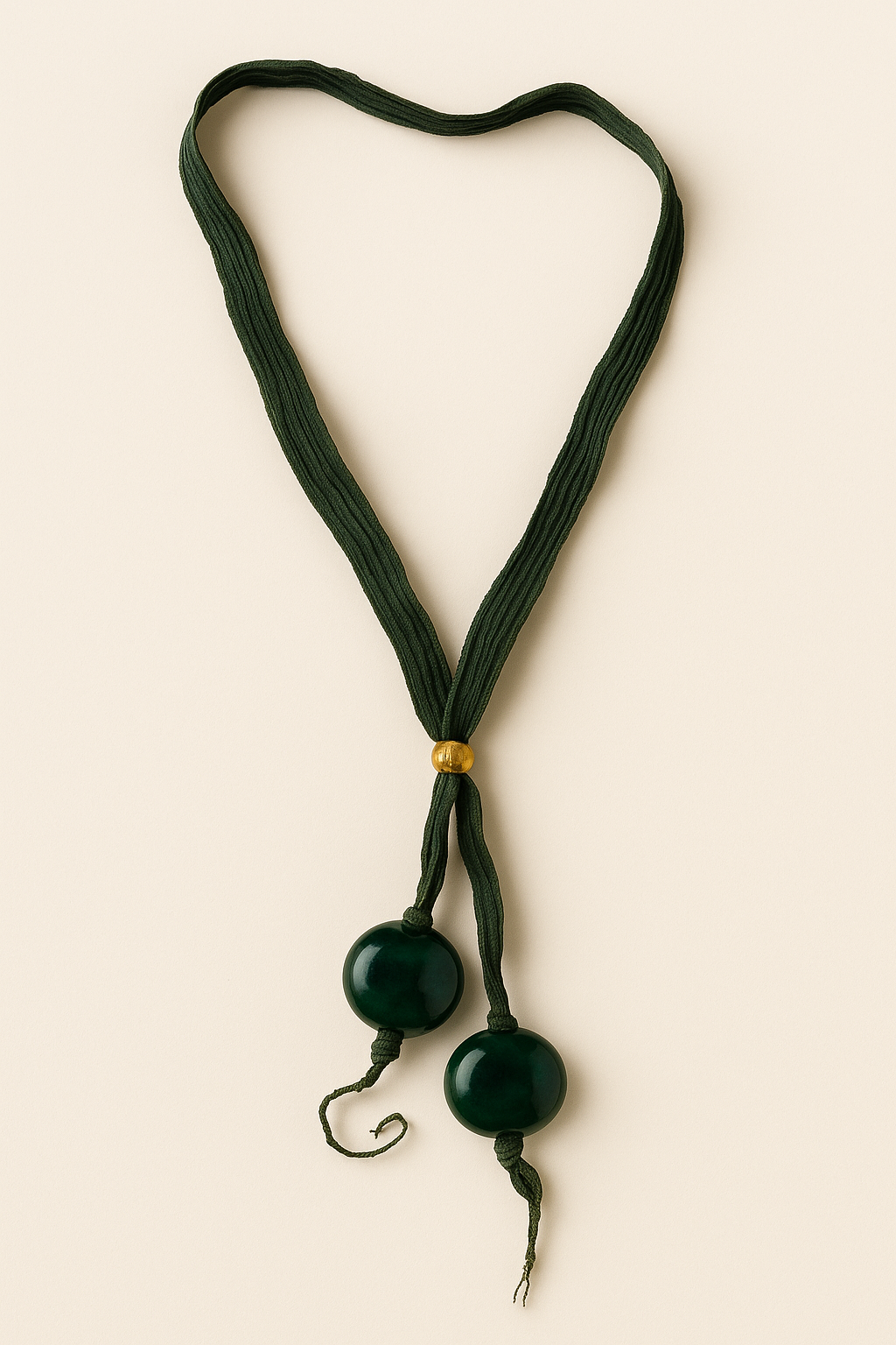 Collar artesanal de seda verde oscuro con cuentas de cerámica, lecool.