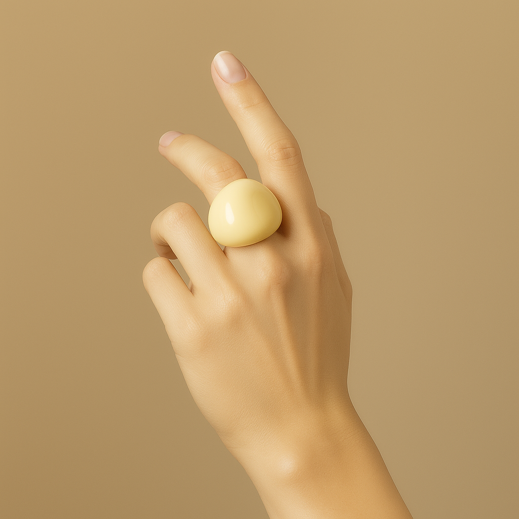 Anillo Crema Volumen en mano sobre fondo cálido